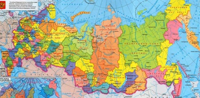 Карта России, самой большой страны мира.